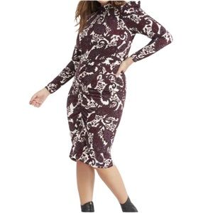 ELOQUI Mock Neck Ruffle Shoulder Long Sleeve Dress in Be Rad Paisley Print